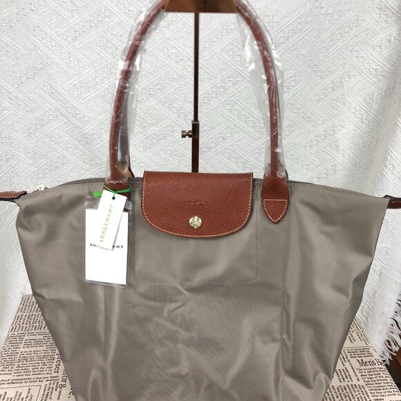 NWT Longchamp Le Pliage Original Large Shoulder Nylon Bag Tote IN  Gray - Picture 1 of 10